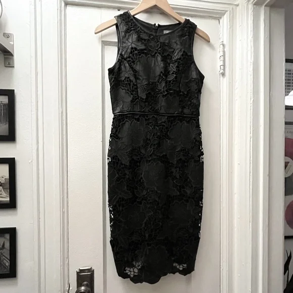 Vince Camuto Black Faux Leather Cutout Floral Dress Sz. 2